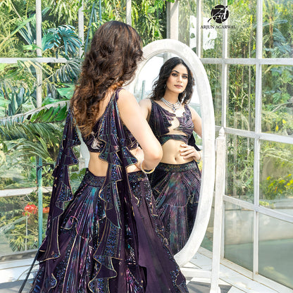 Cocktail lengha with gold highlights