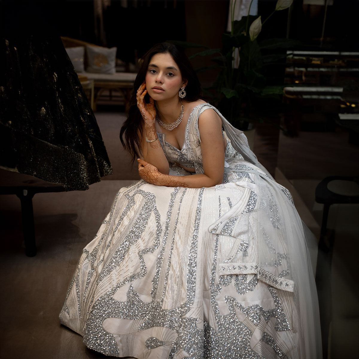 Cocktail lengha with gold highlights