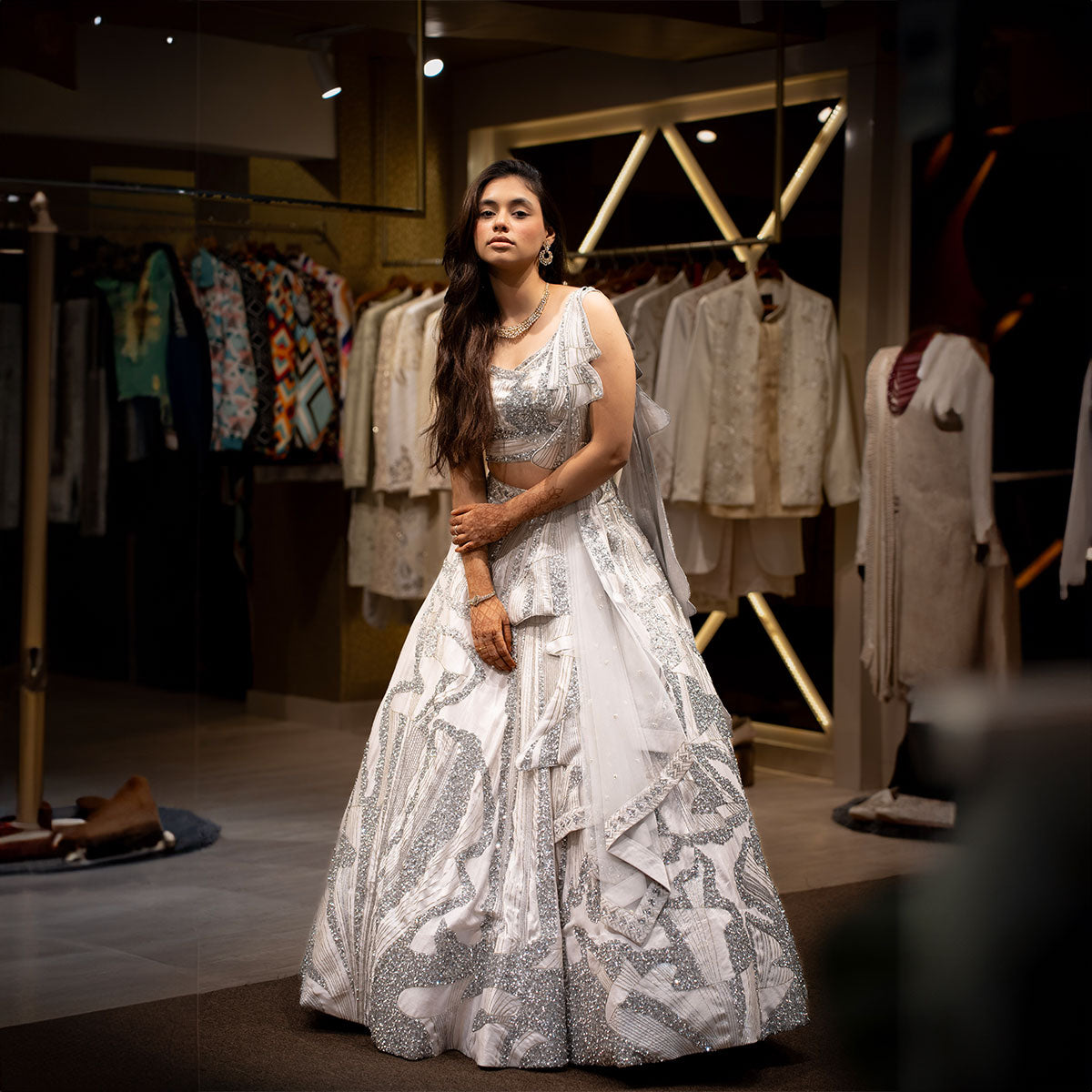 Cocktail lengha with gold highlights