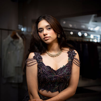 Cocktail lengha with gold highlights