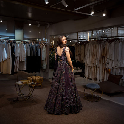 Cocktail lengha with gold highlights