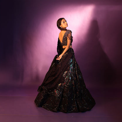 Cocktail lengha with gold highlights