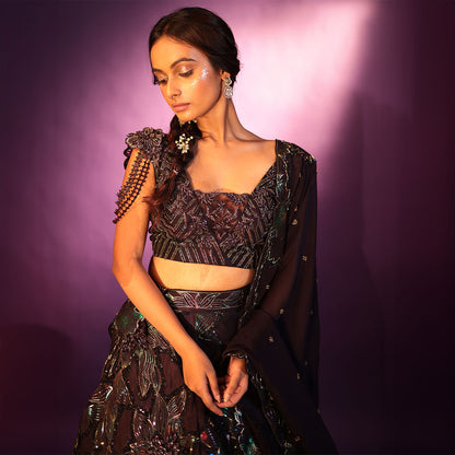 Cocktail lengha with gold highlights