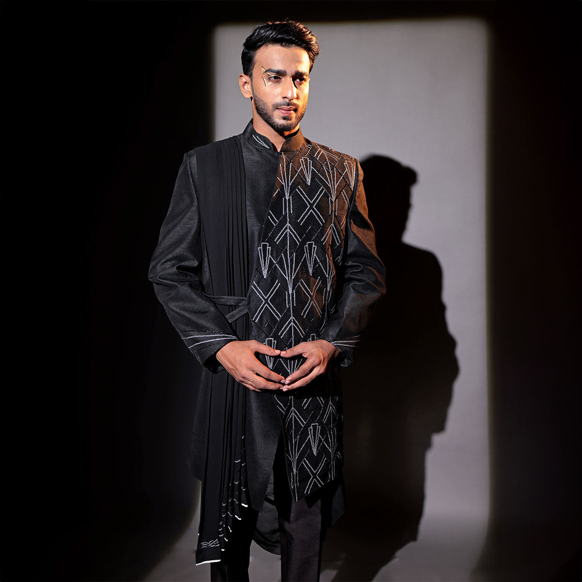 Indowestern style achkan with handwork embellishments