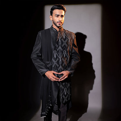 Indowestern style achkan with handwork embellishments