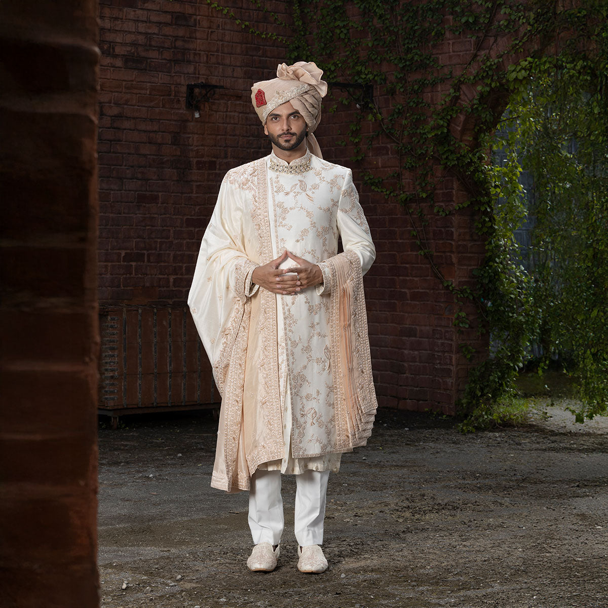 Sherwani set with intricate hand embroidery