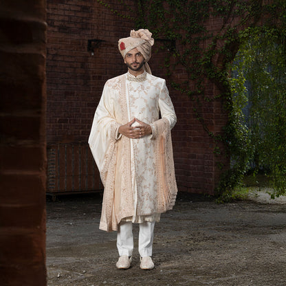 Sherwani set with intricate hand embroidery