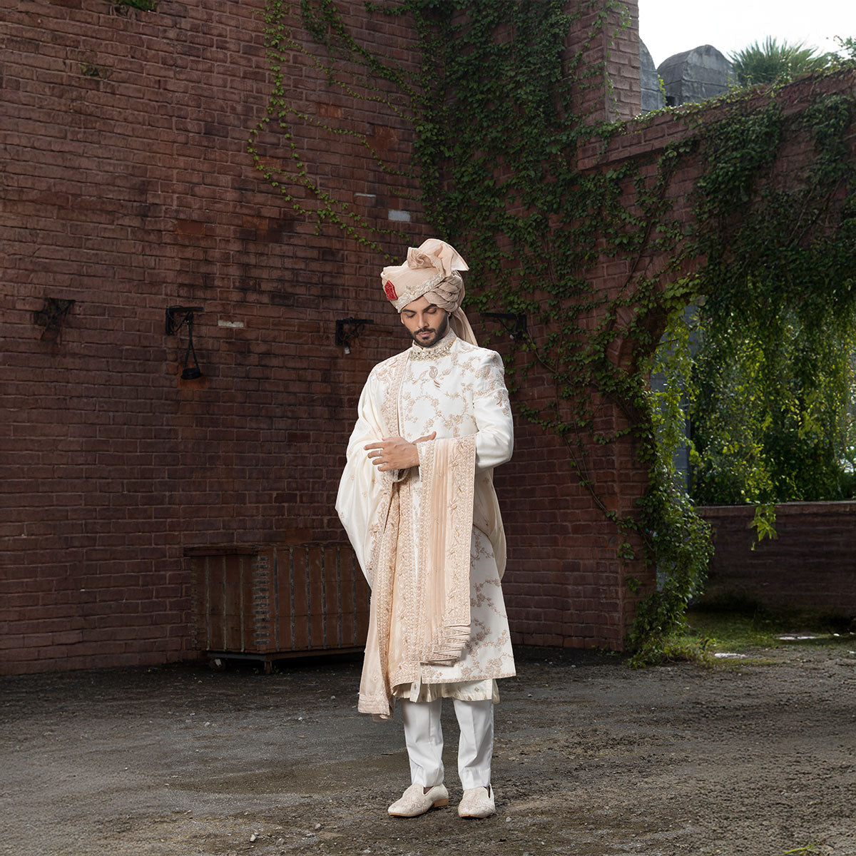 Sherwani set with intricate hand embroidery