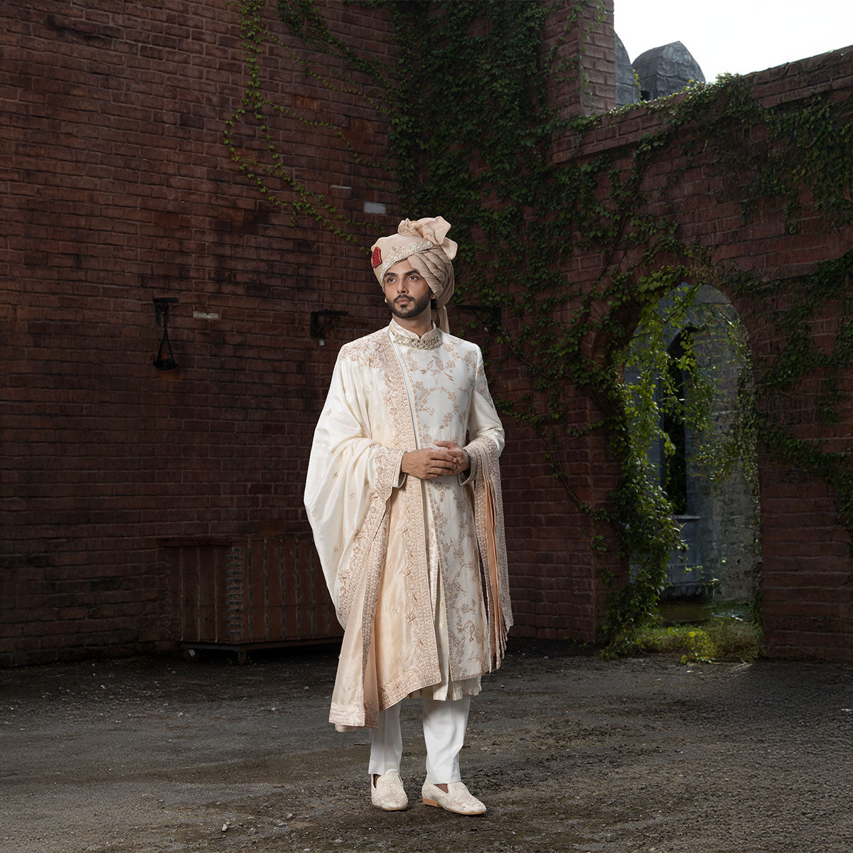 Sherwani set with intricate hand embroidery