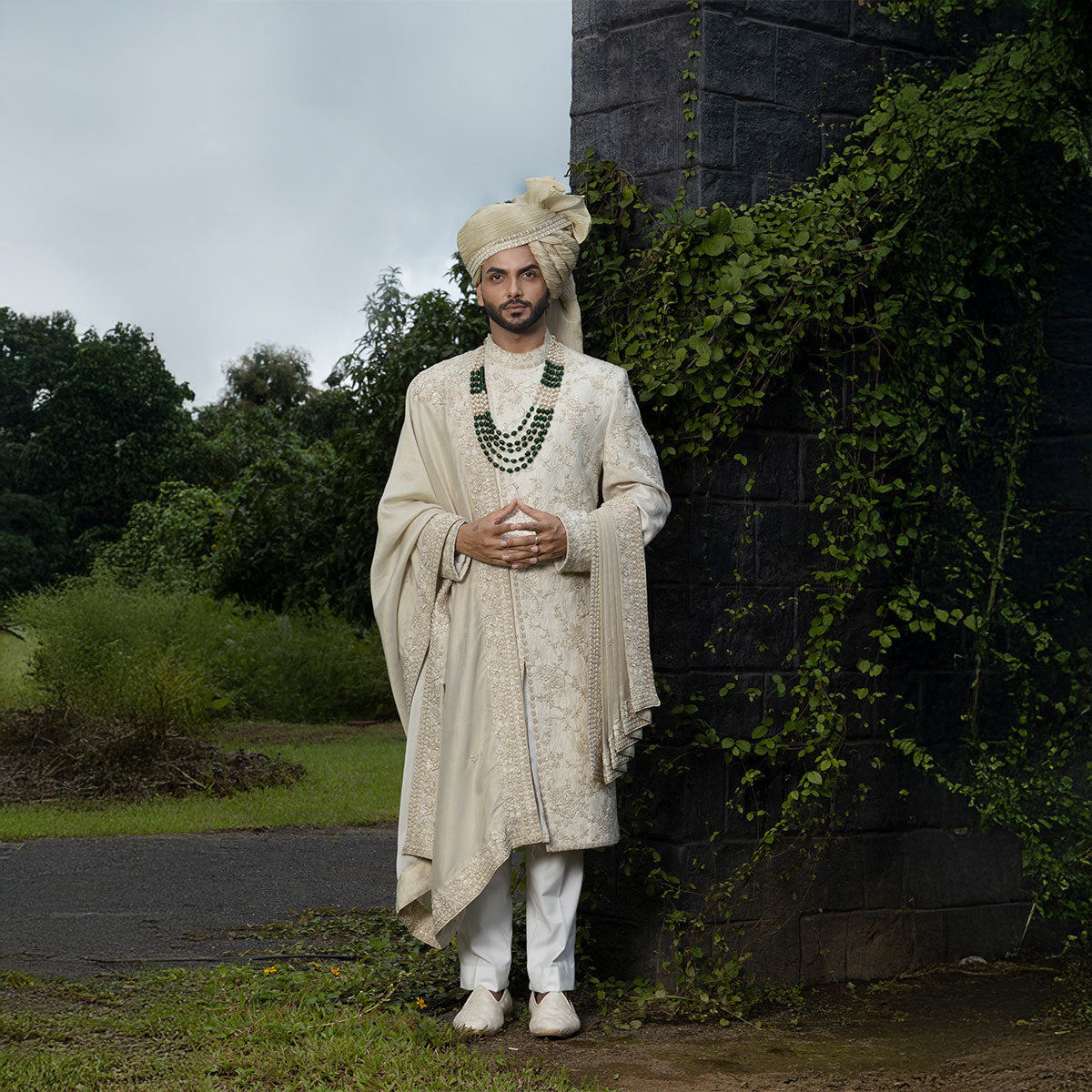 Sherwani set with intricate hand embroidery