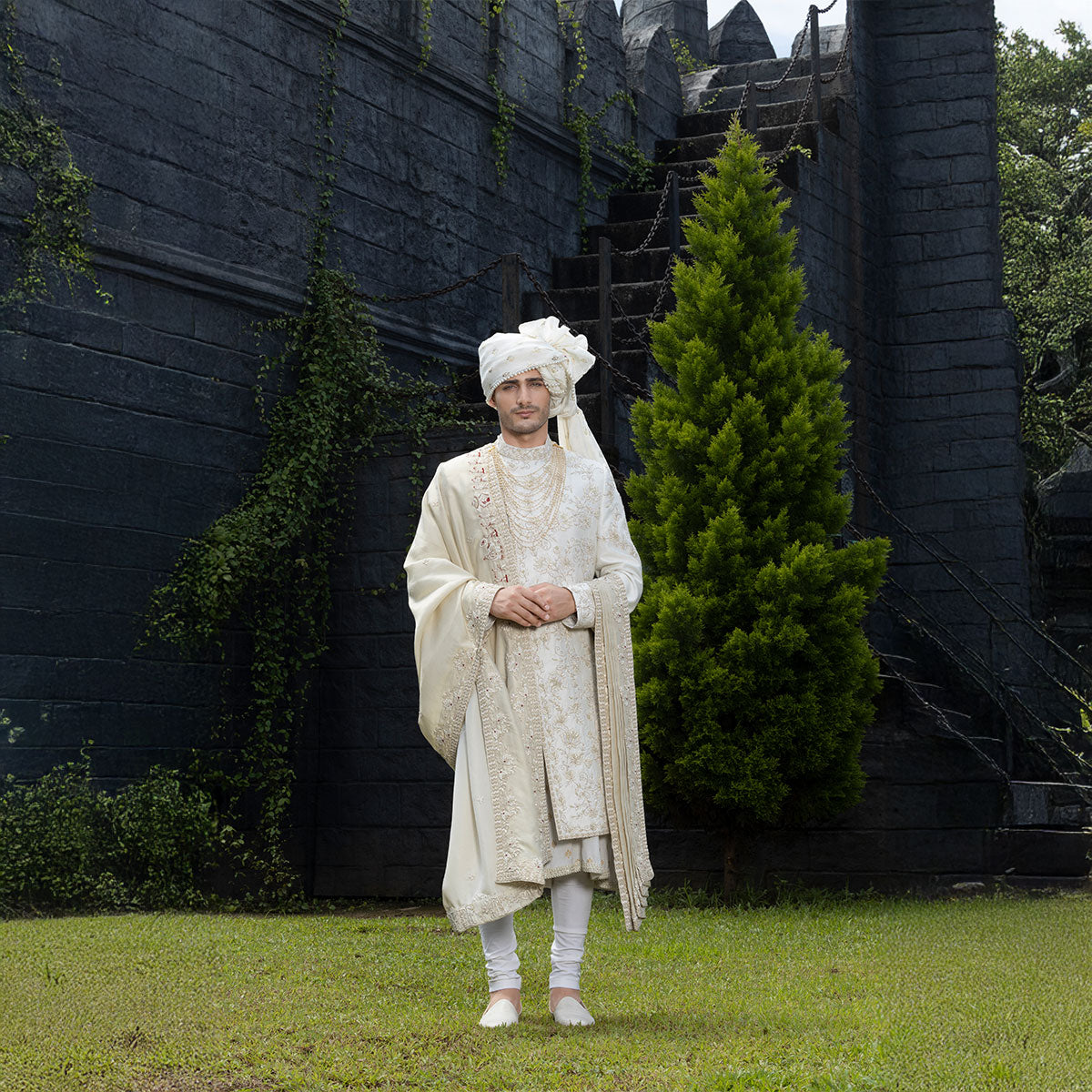 Sherwani set with intricate hand embroidery