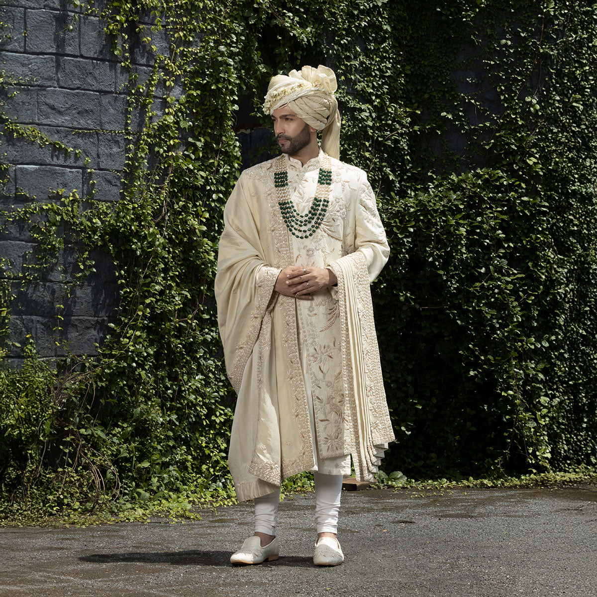 Sherwani set with intricate hand embroidery