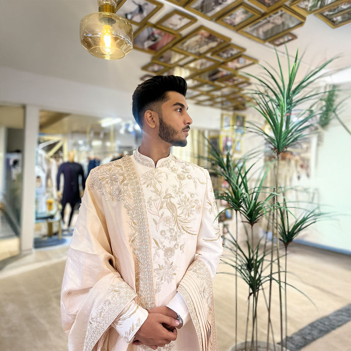 Sherwani set with intricate hand embroidery
