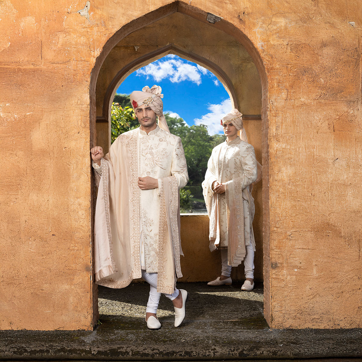 Sherwani set with intricate hand embroidery