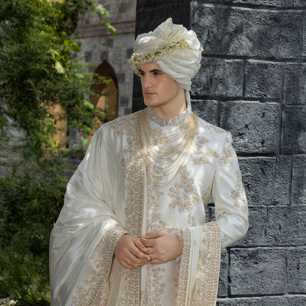 Sherwani set with intricate hand embroidery