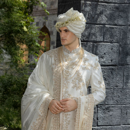 Sherwani set with intricate hand embroidery