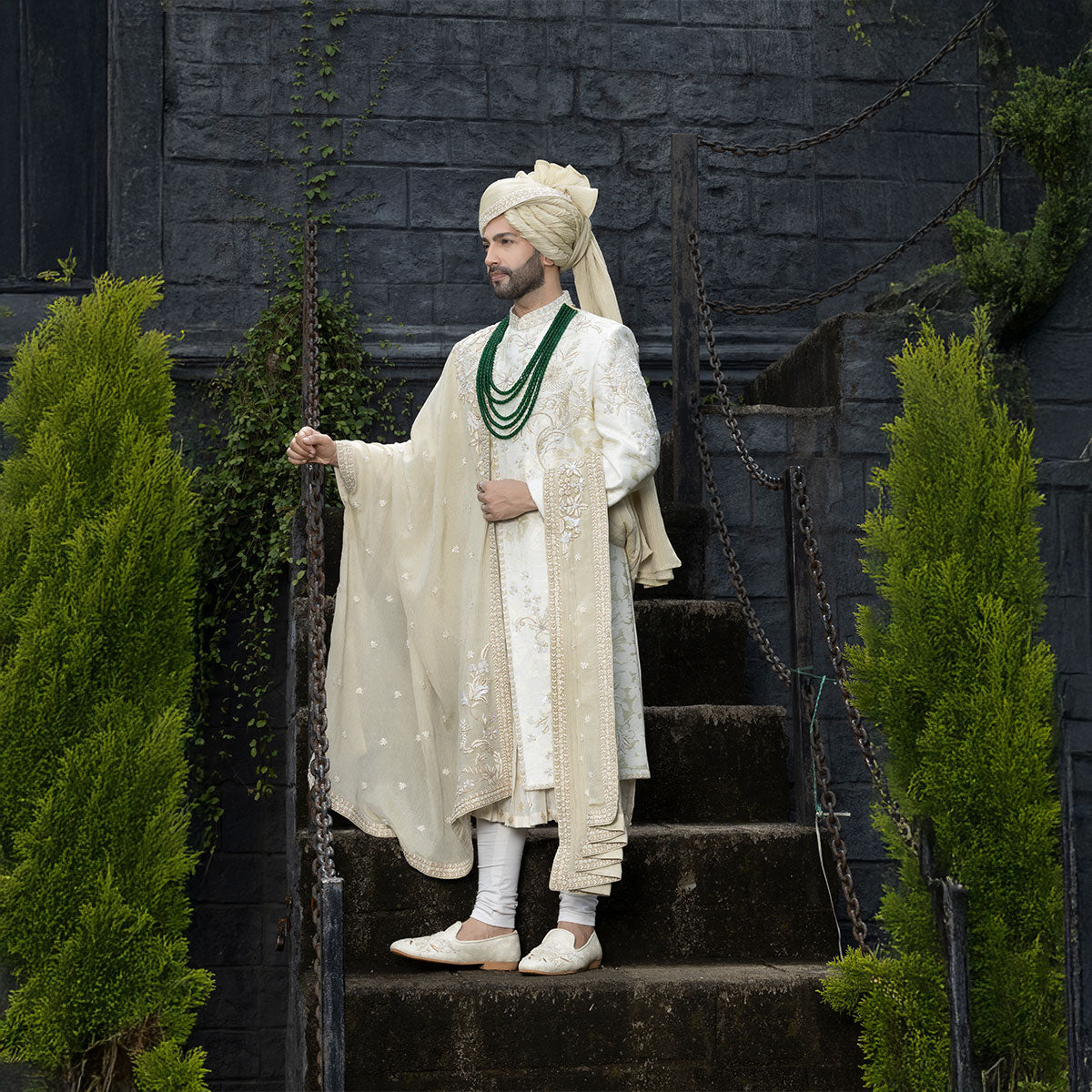 Sherwani set with intricate hand embroidery