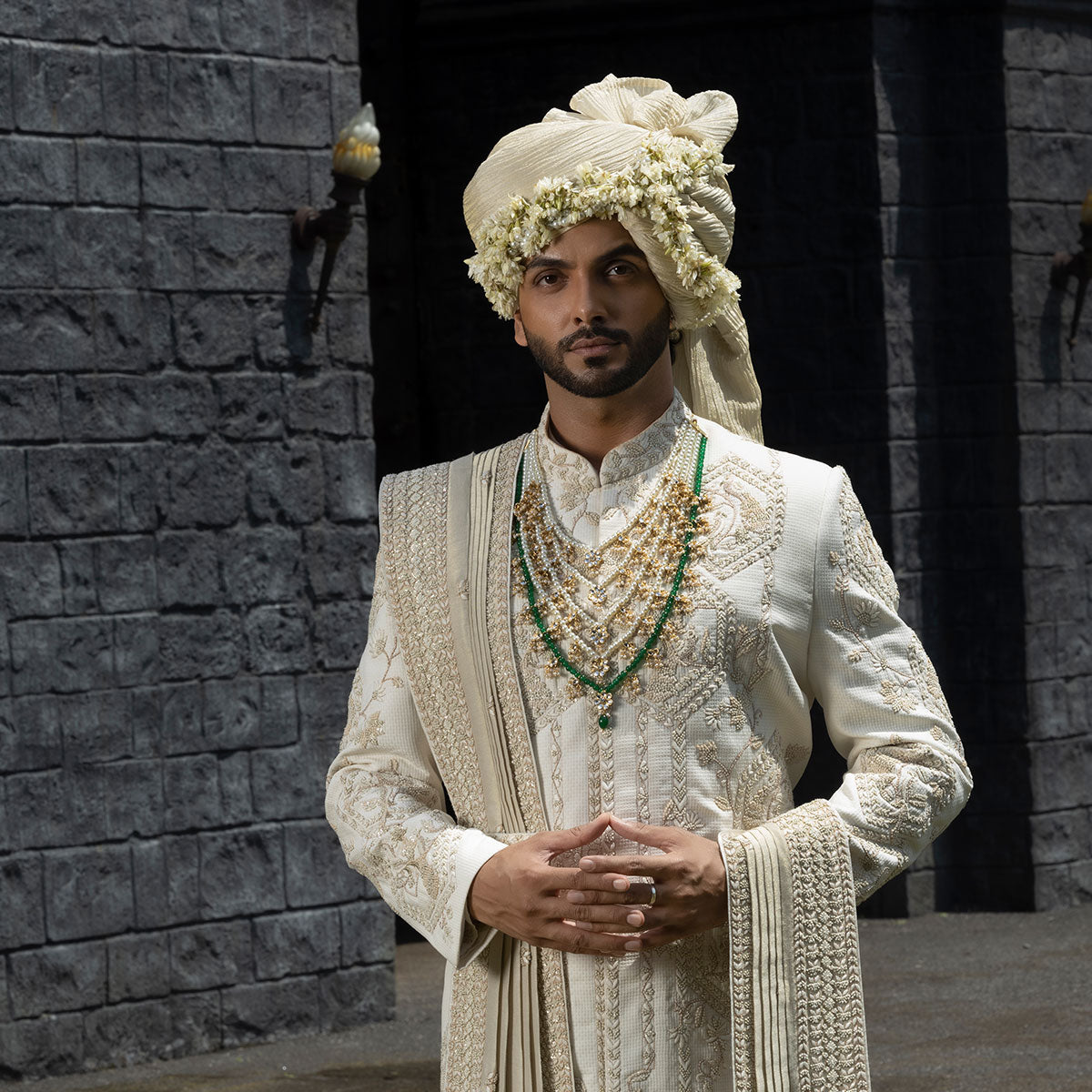 Sherwani set with intricate hand embroidery