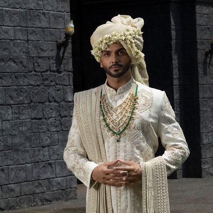 Sherwani set with intricate hand embroidery