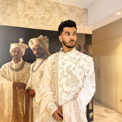 Sherwani set with intricate hand embroidery