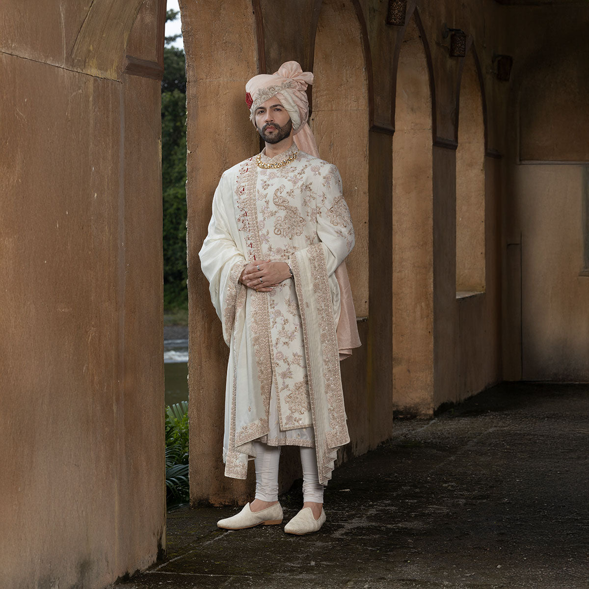 Sherwani set with intricate hand embroidery