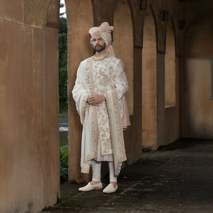 Sherwani set with intricate hand embroidery