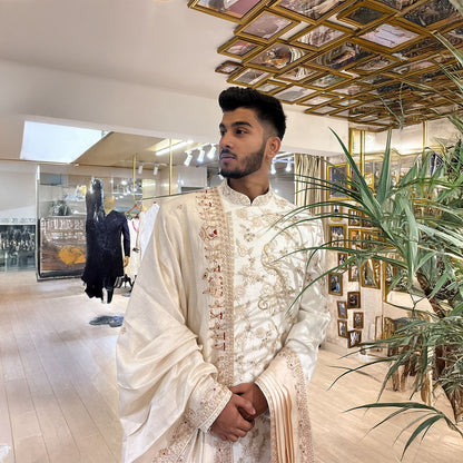Sherwani set with intricate hand embroidery