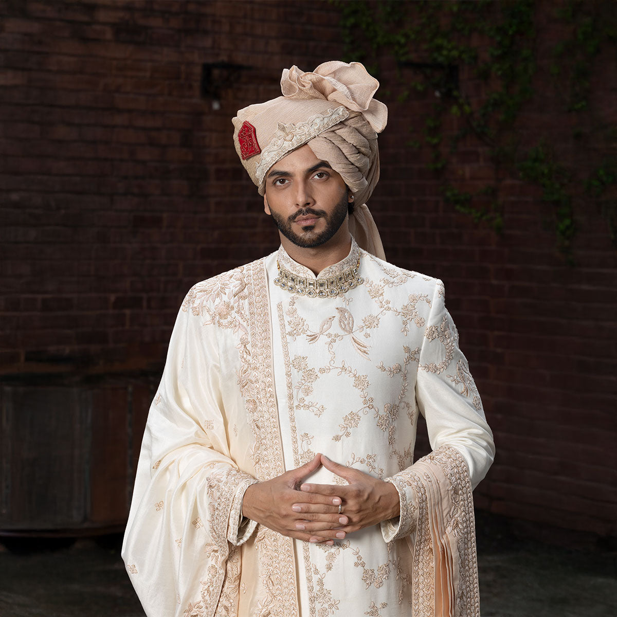 Sherwani set with intricate hand embroidery