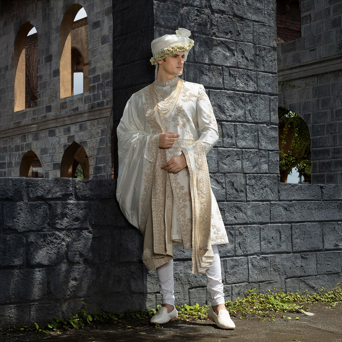 Sherwani set with intricate hand embroidery