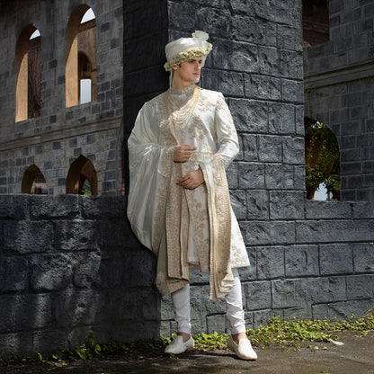 Sherwani set with intricate hand embroidery