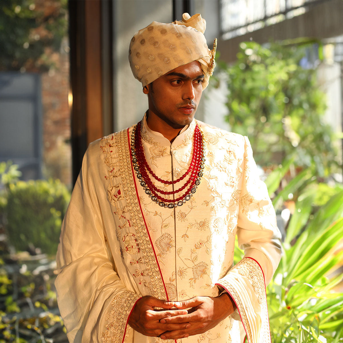 Sherwani set with intricate hand embroidery