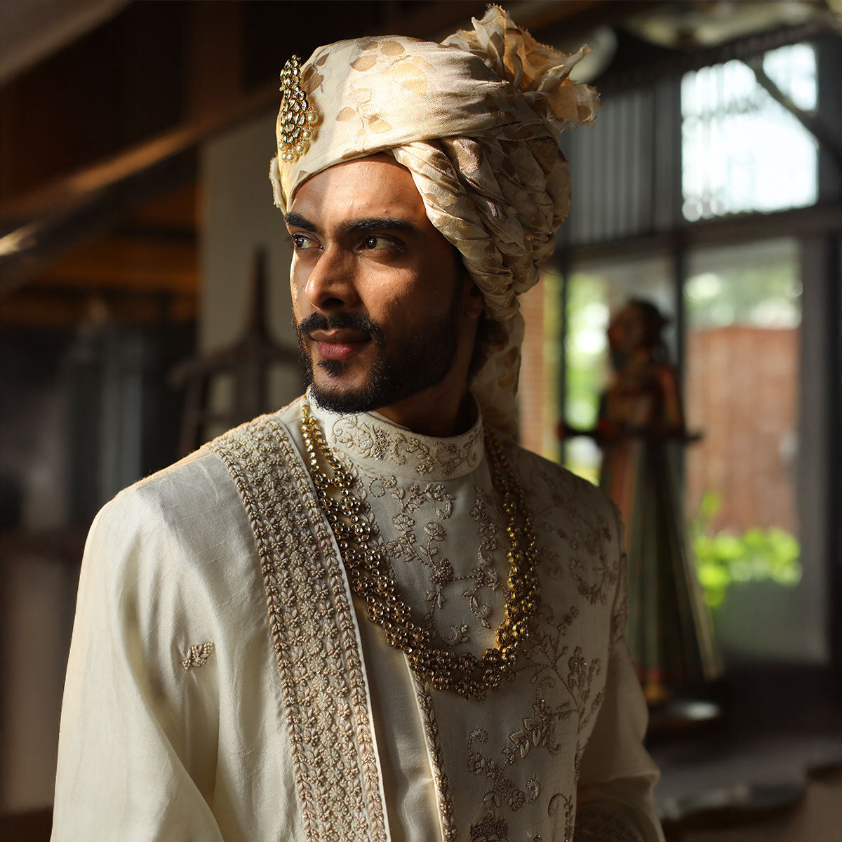 Sherwani set with intricate hand embroidery