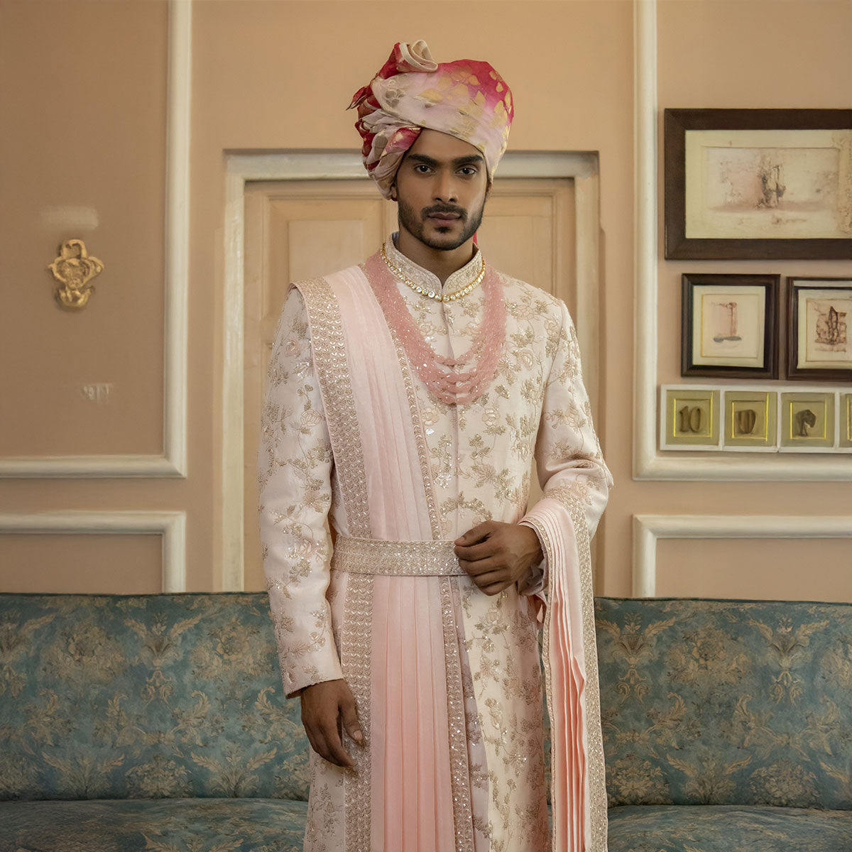 Sherwani set with intricate hand embroidery
