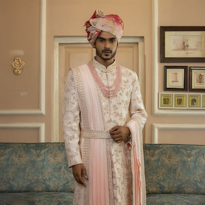 Sherwani set with intricate hand embroidery