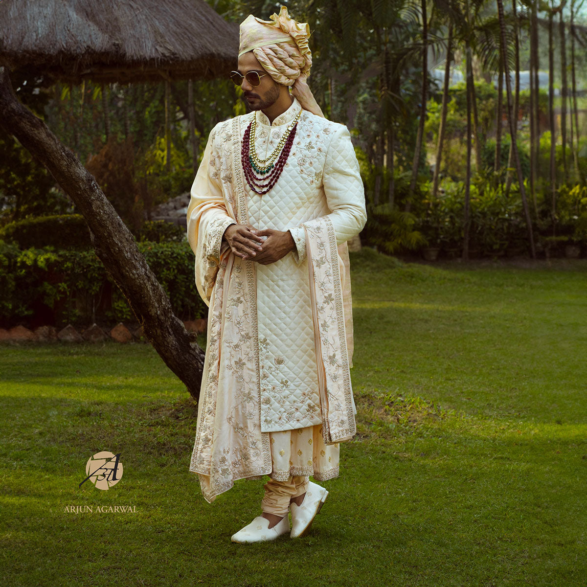 Sherwani set with intricate hand embroidery