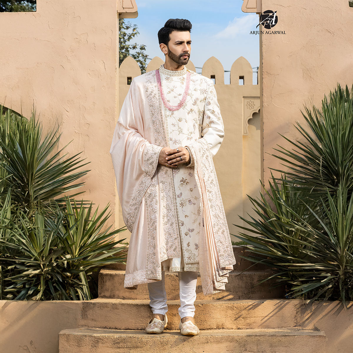 Sherwani set with intricate hand embroidery