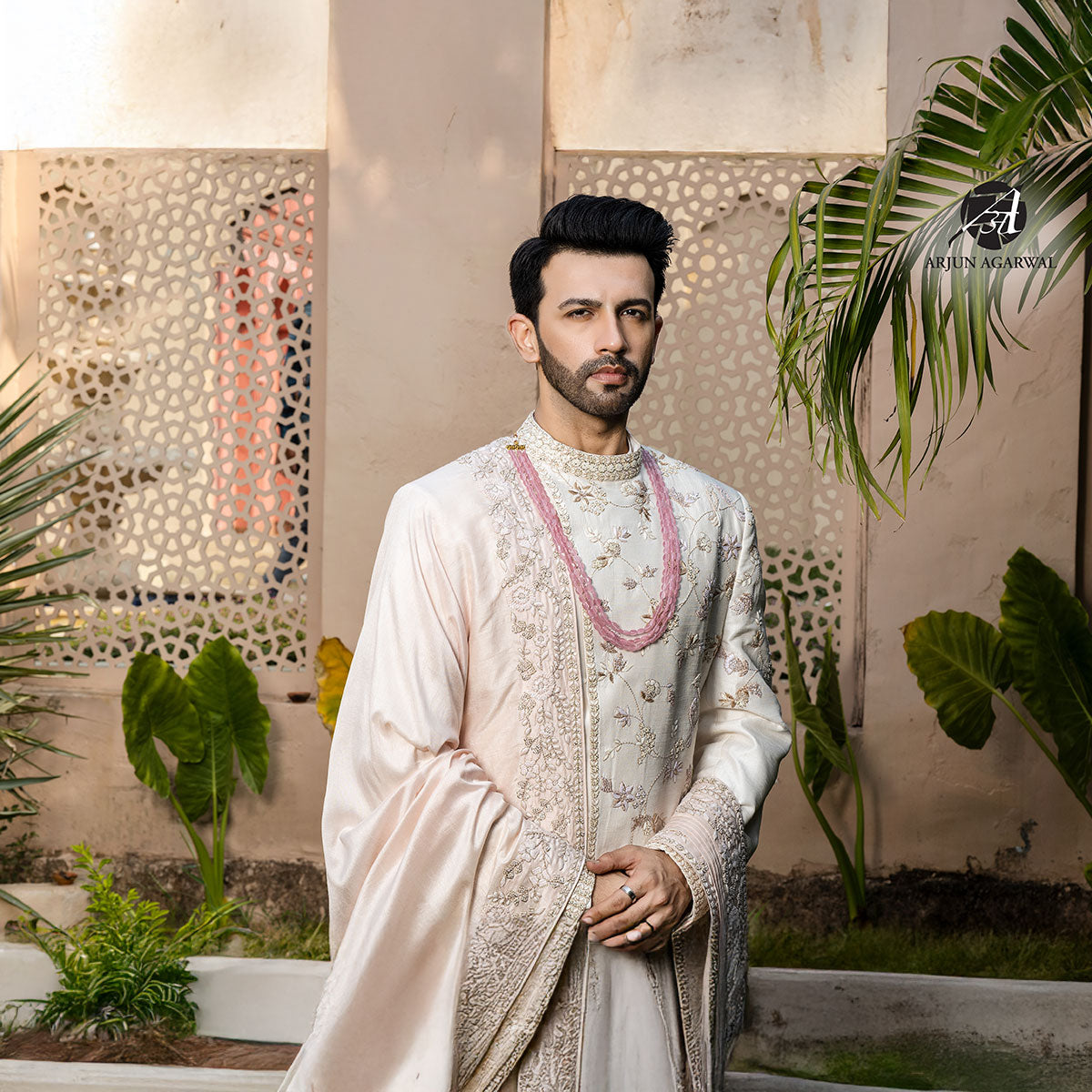 Sherwani set with intricate hand embroidery