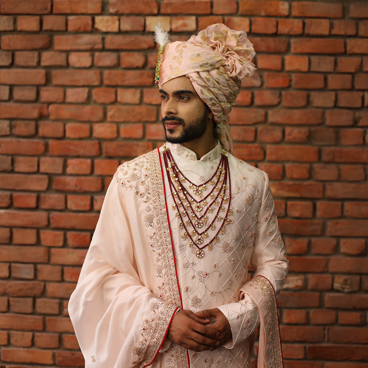 Sherwani set with intricate hand embroidery