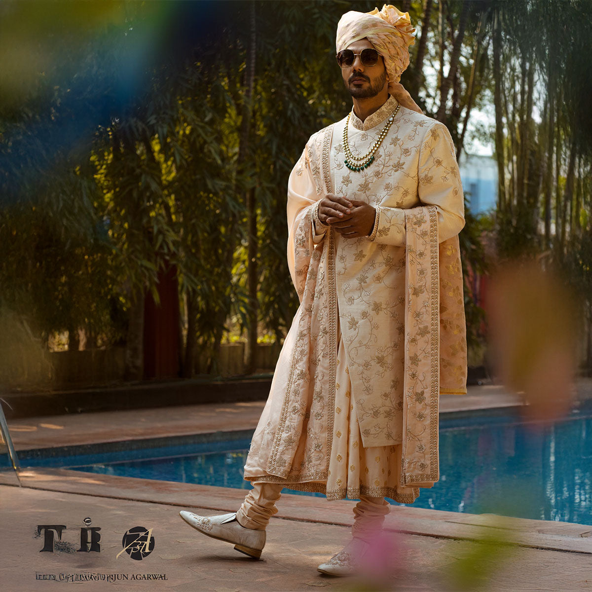 Sherwani set with intricate hand embroidery