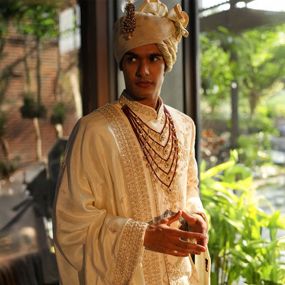 Sherwani set with intricate hand embroidery