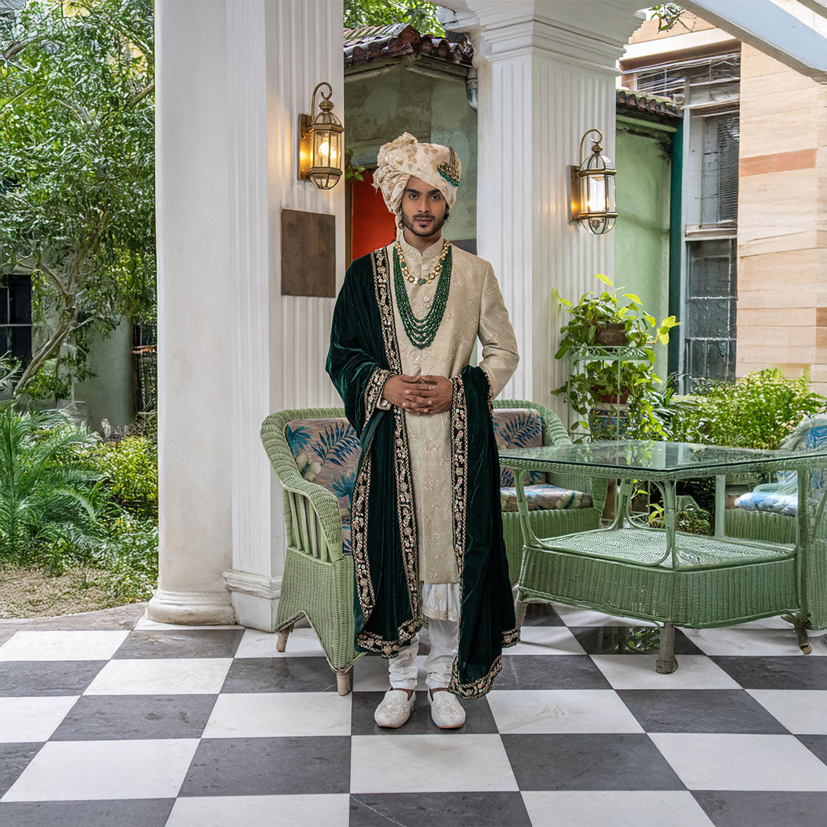 Sherwani set with intricate hand embroidery