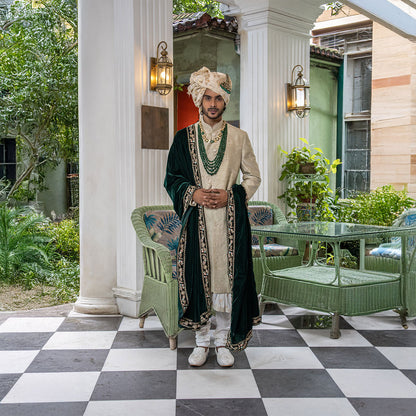 Sherwani set with intricate hand embroidery