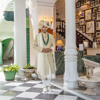 Sherwani set with intricate hand embroidery