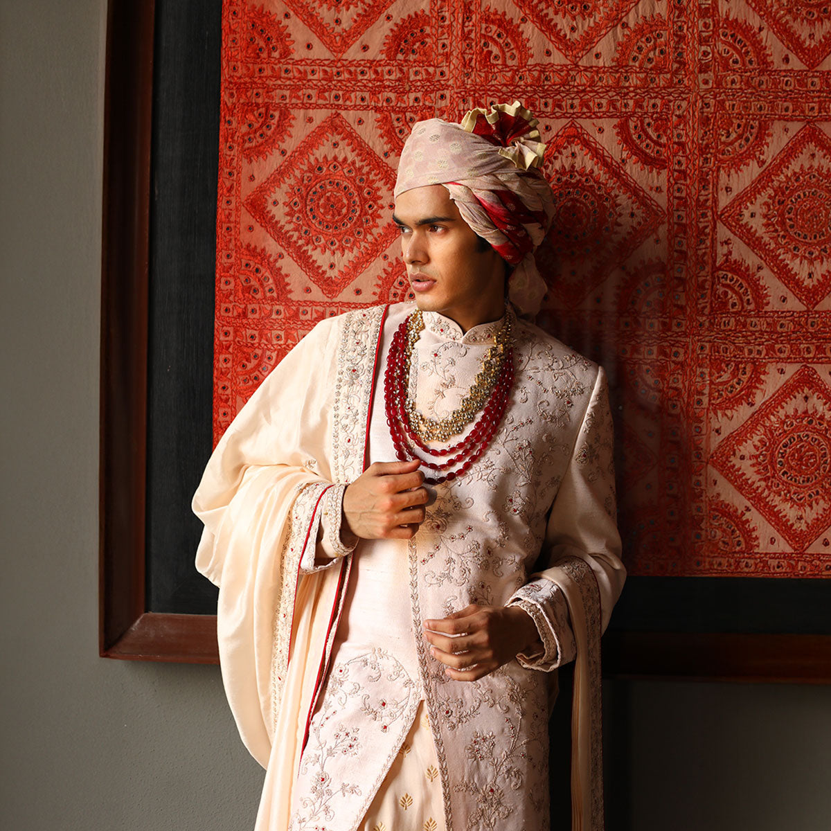 Sherwani set with intricate hand embroidery