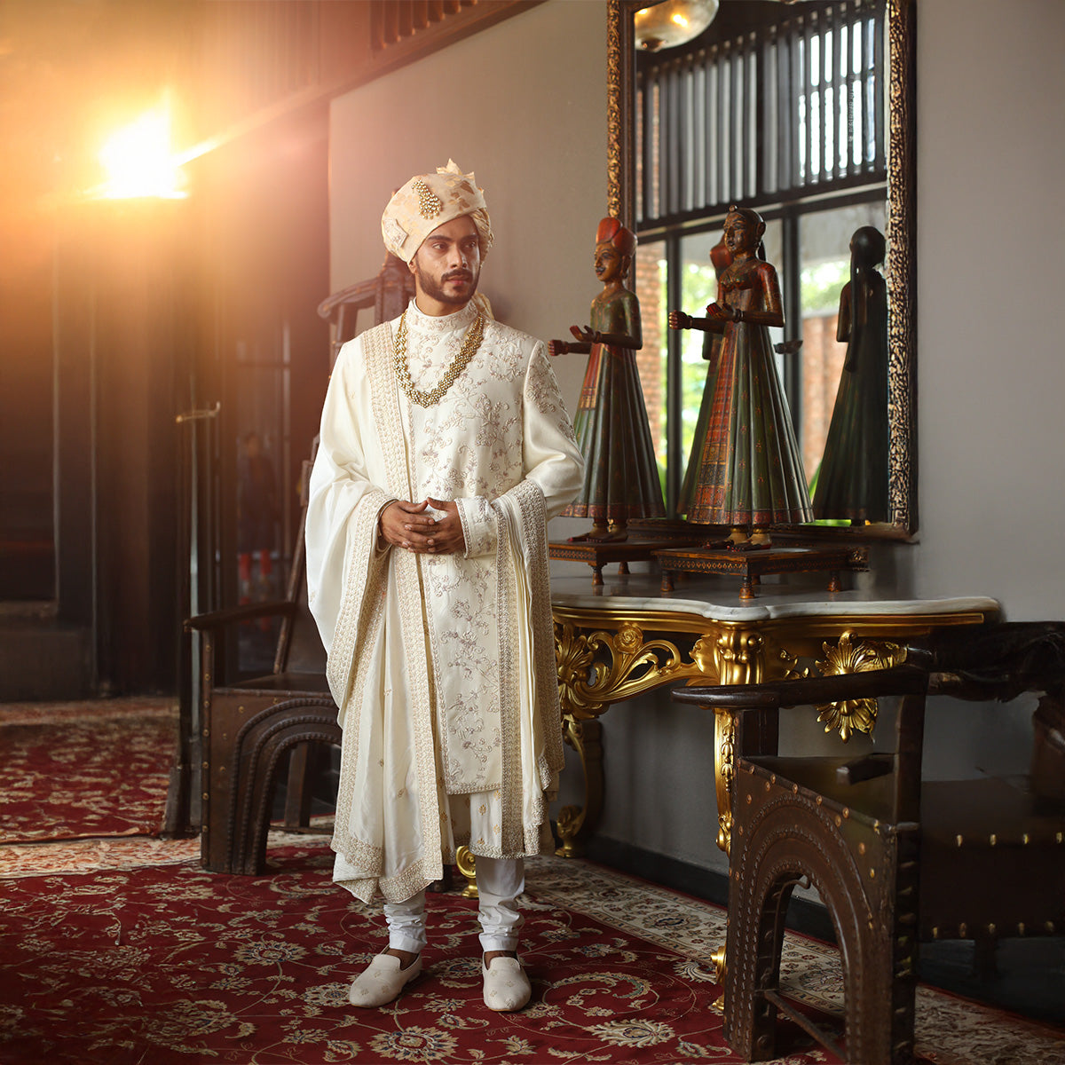 Sherwani set with intricate hand embroidery