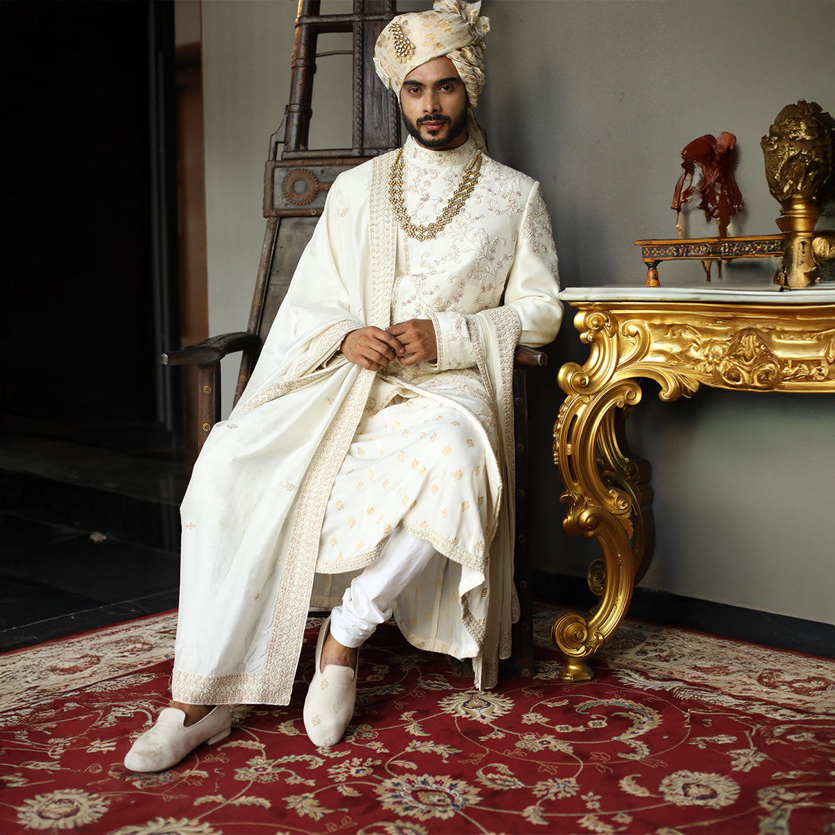 Sherwani set with intricate hand embroidery
