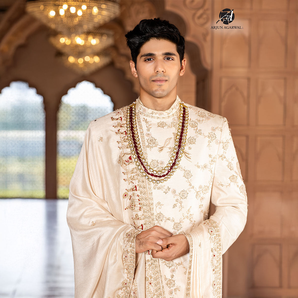 Sherwani set with intricate hand embroidery