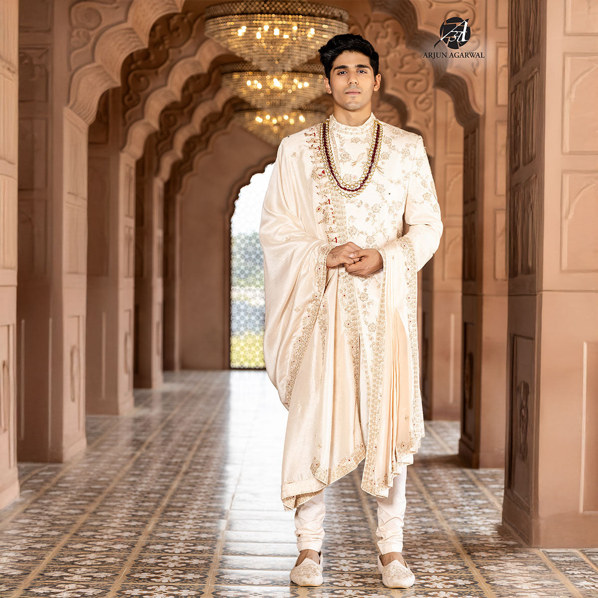 Sherwani set with intricate hand embroidery