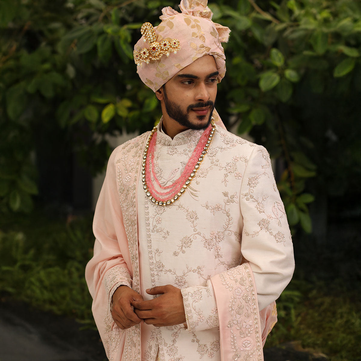 Sherwani set with intricate hand embroidery