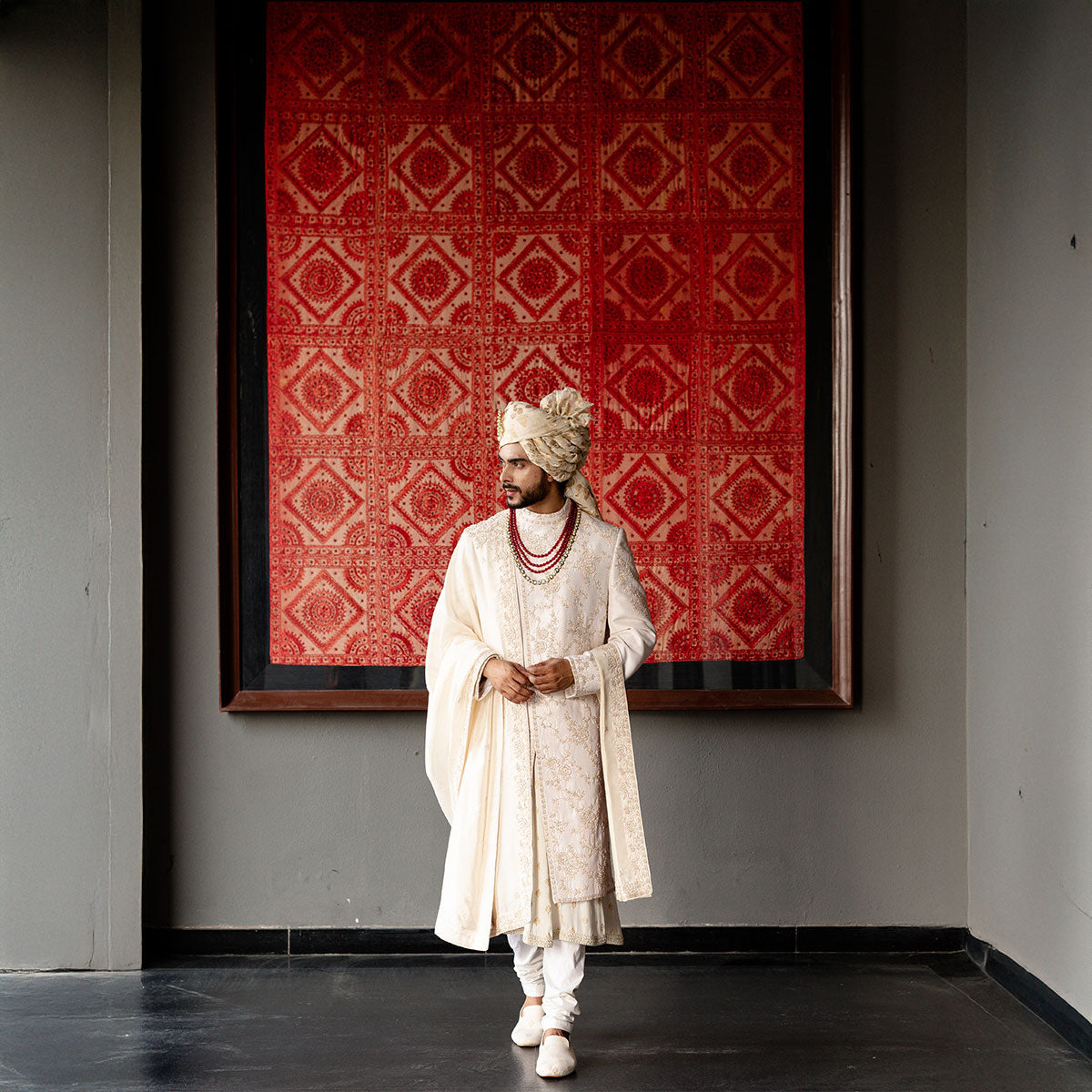 Sherwani set with intricate hand embroidery
